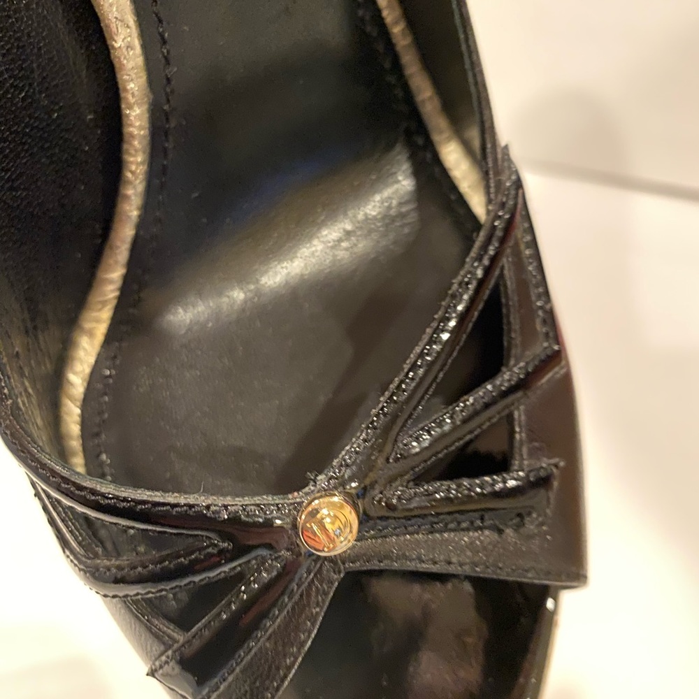 Christian Dior open toe pumps heels leather coated cork black pale gold 39 - Picture 9 of 13